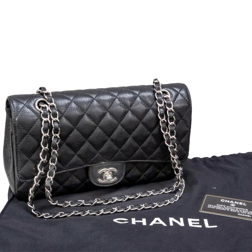 Chanel Quilted Black Caviar Medium Double Flap Handbag